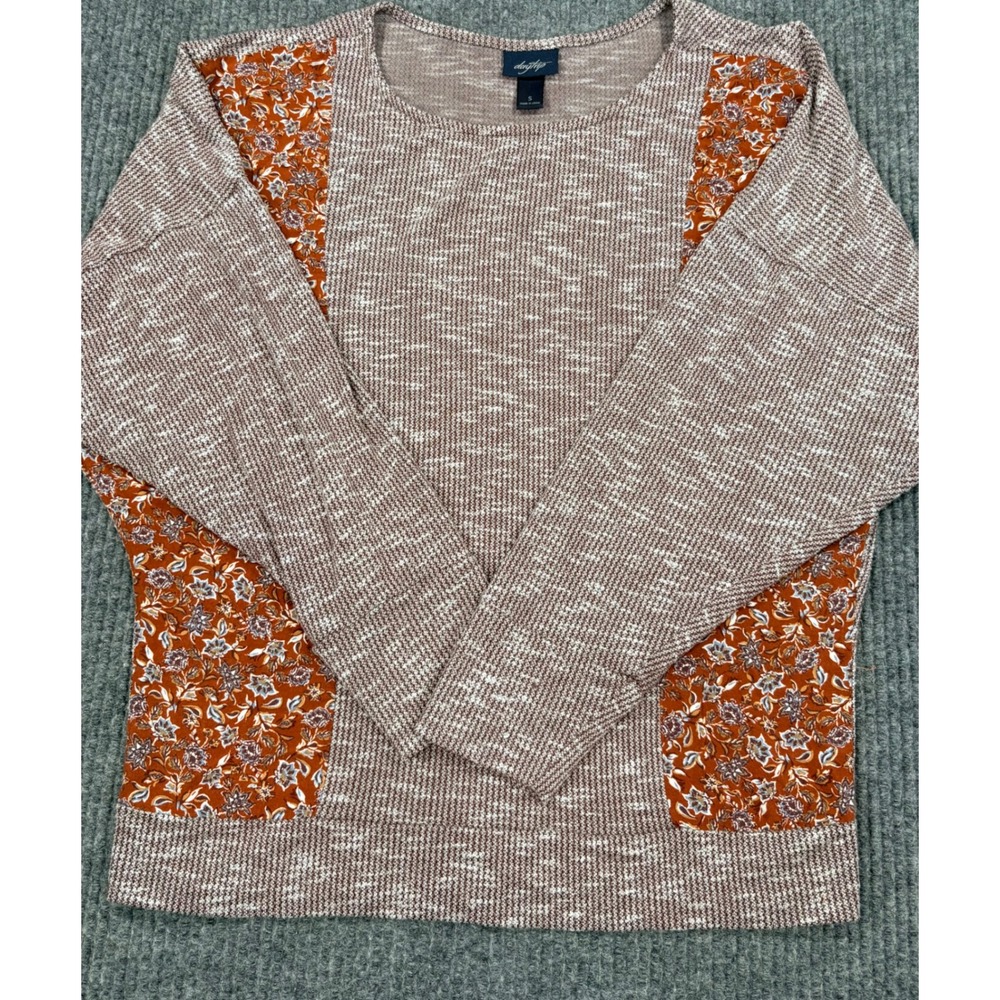 Daytrip Women Heathered Burgundy Floral Mixed Media Long Sleeve Top Small